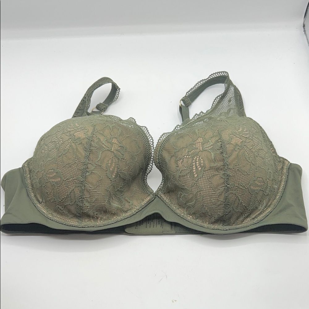 THIRDLOVE Olive Green Graphic Lace Plunge Bra-40D